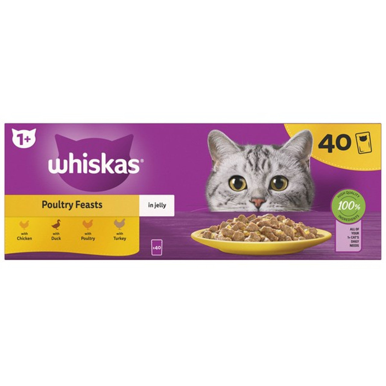 WHISKAS 1+ Cat Pouches Poultry Feasts in Jelly 40x85g