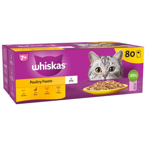 WHISKAS 7+ Cat Pouches Poultry Feasts in Jelly 80x85g