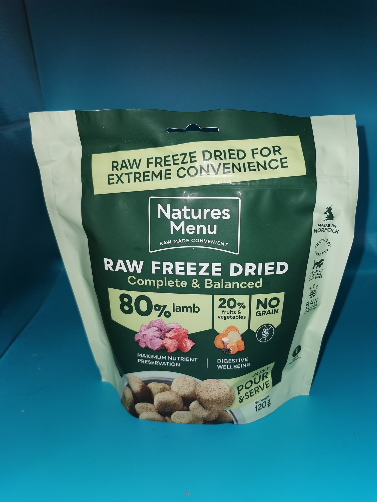 Natures Menu FREEZE DRIED COMPLETE   FOOD  80/20 LAMB FOR ADULT DOGS 120g