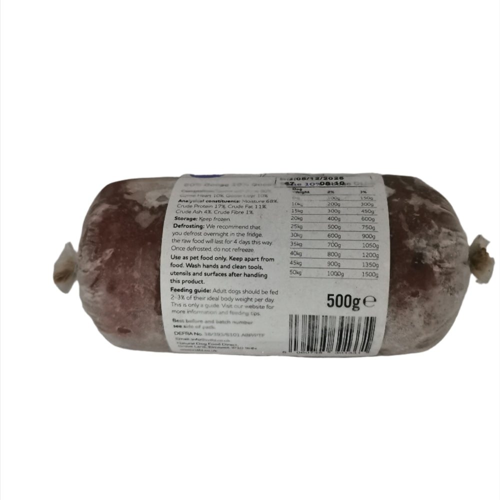 Natural Dog Goose Mince Chub 80-10-10 500g