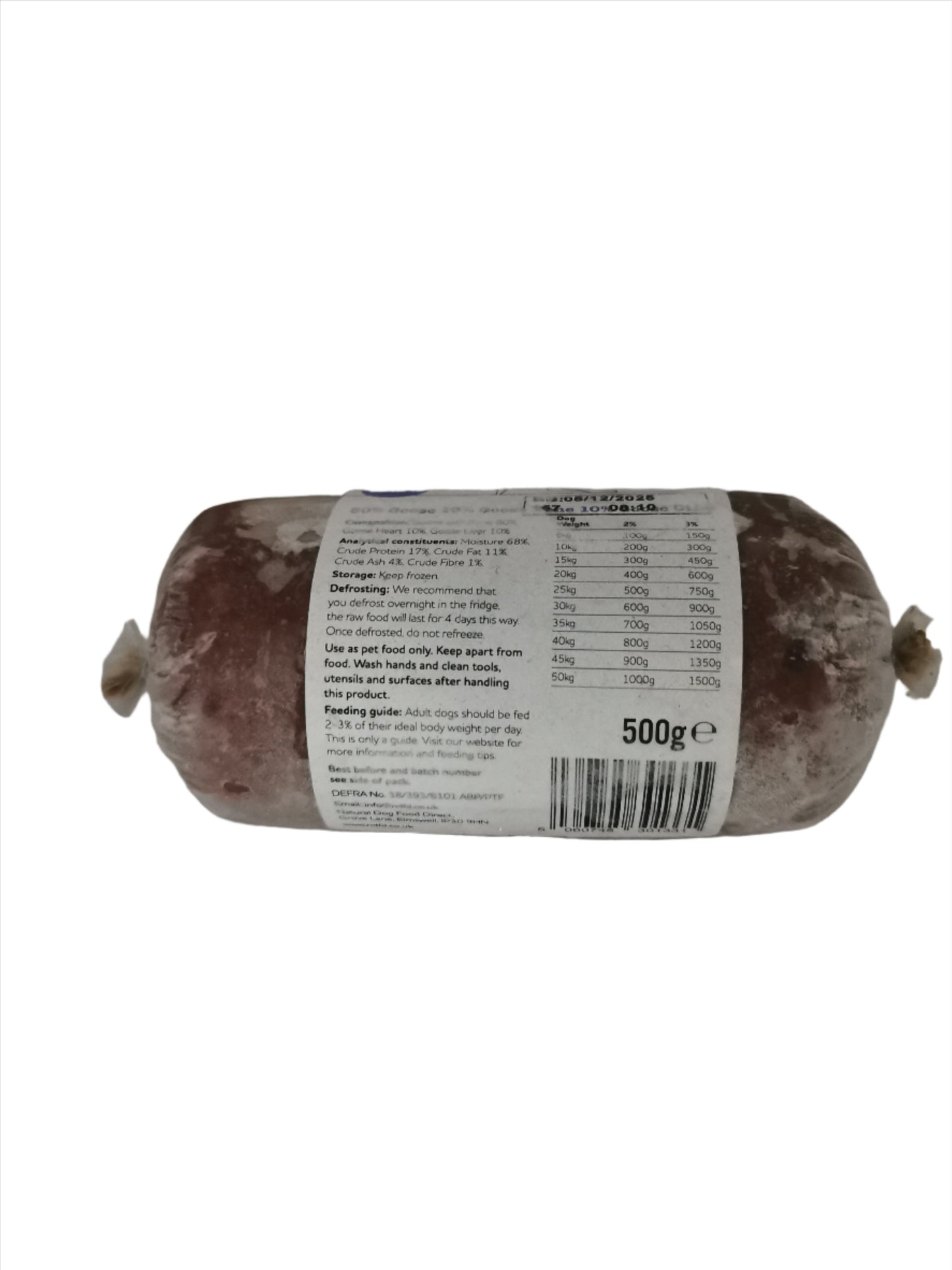 Natural Dog Goose Mince Chub 80-10-10 500g