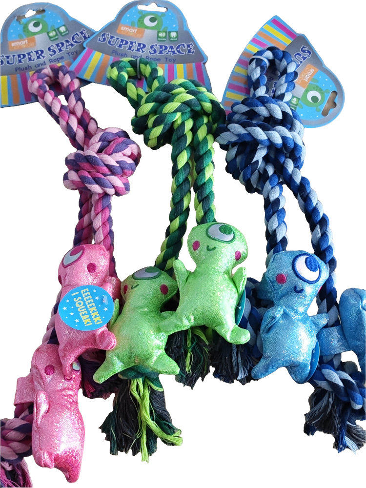 Squeaker Space Alien Plush/Rope Dog Toy