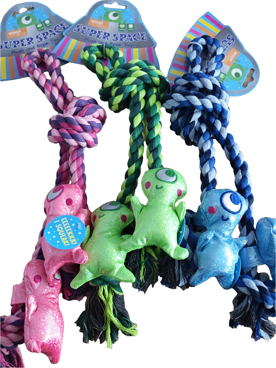 Squeaker Space Alien Plush/Rope Dog Toy