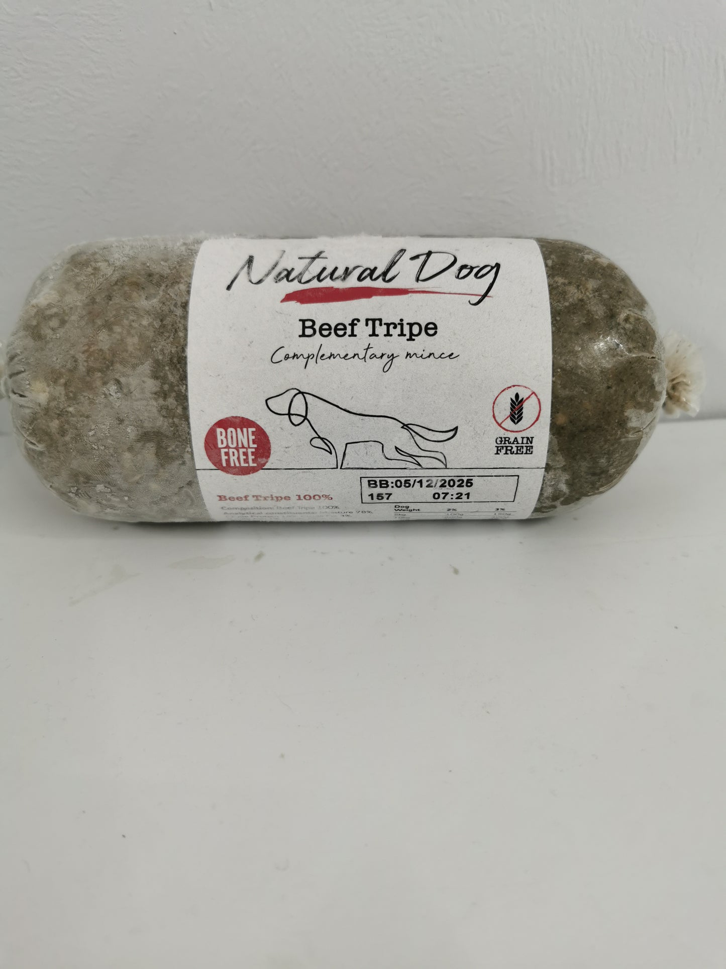 Natural Dog Beef Tripe complementary Mince 80/10/10 Chub. Bone Free