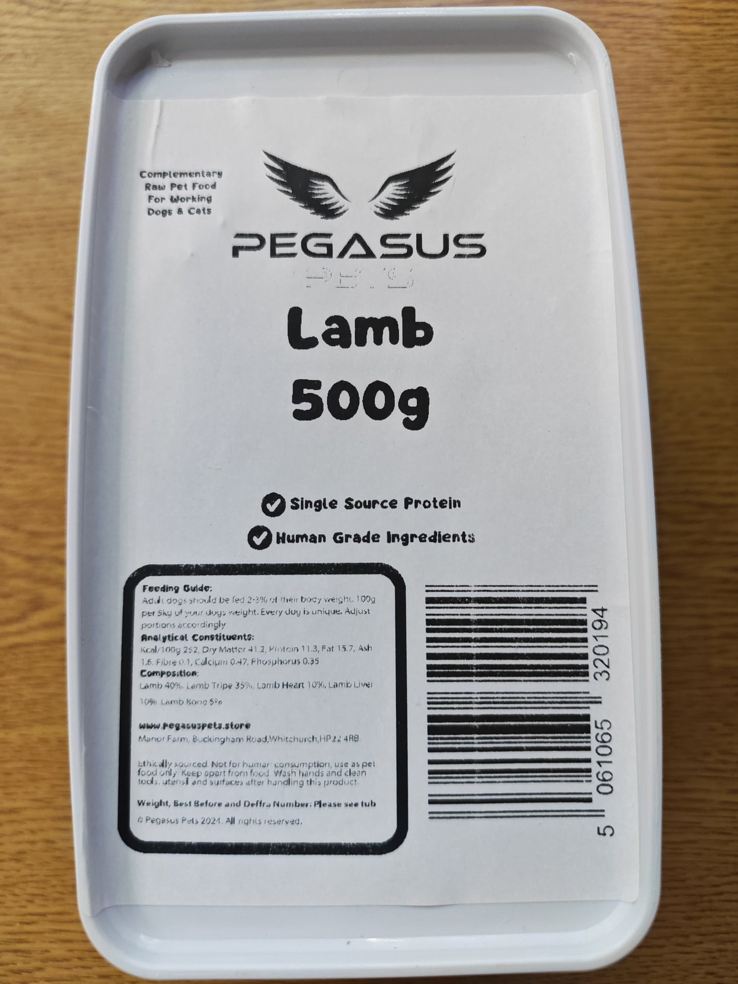 Pegasus Pets Raw Lamb 5% Complete  500g