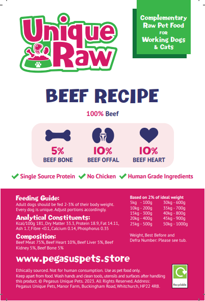 Pegasus Pets Raw Beef 5% Complete (Previously Unique Pets)
