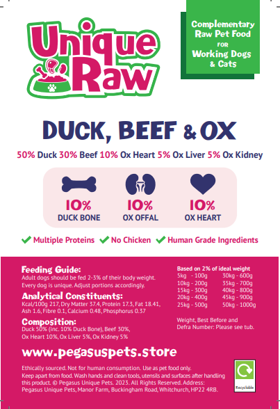 Pegasus Pets Raw Duck + Beef Complete 1kg (Previously Unique Pets Raw)