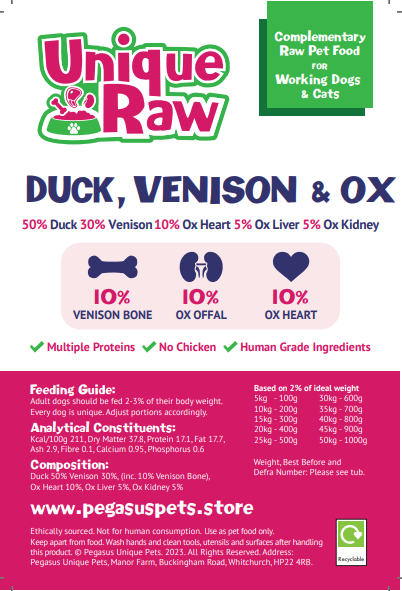 Pegasus Pets Raw Venison + Duck mince 1kg  (Previously Unique Pets Raw)