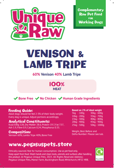 Pegasus Pets Raw Venison + Tripe bone-free mince 1kg  (Previously Unique Pets Raw)